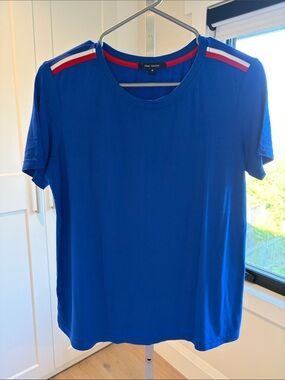 Pink Tartan Blue Tee with Red Neck Trim
